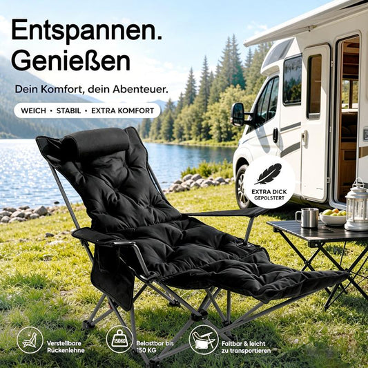 🪑 50% RABATT! 🏕️ Verstellbarer Campingstuhl mit Fußstütze ⛺ Klappbar, 4-fach Verstellbar & Ideal für Camping, Garten und Freizeit