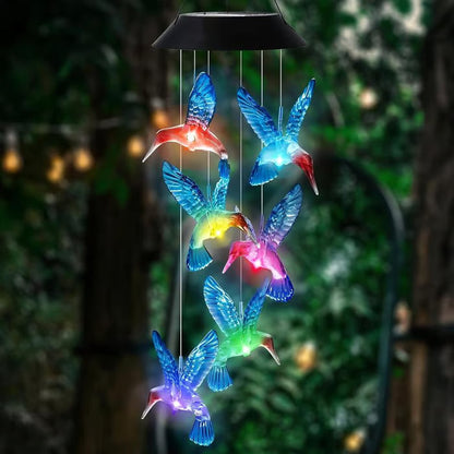 🦋✨ Solar-Windspiel „Vogelzauber“ – bunter Gartendeko 🕊️🌸 mit LED-Licht, wetterfest & endlos kreisend