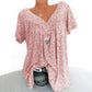 👚 50% RABATT! 🌸 Damen Kurzarmbluse mit Frühlingsblumenprint – V-Ausschnitt, Atmungsaktiv & Knitterfrei 🌿