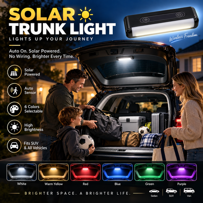 🔆 Solar-LED-Kofferraumleuchte für Autos – Automatischer Sensor, kabellos, 6 Farben, für SUVs und Fahrzeuge