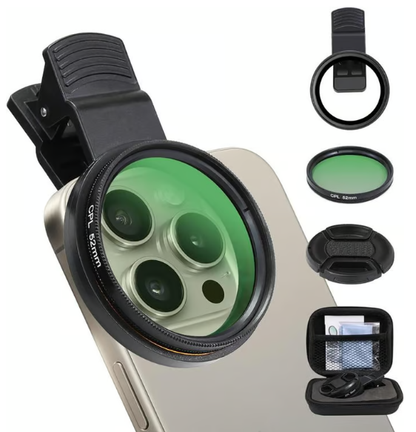 ⏳Begrenzte Zeit 50% Rabatt💥52 mm Clip-0n CPL-Filterset für Telefonkameraobjektive, Zirkularpolarisator-Polarisationsfilter, kompatibel mit den meisten Mobiltelefonen