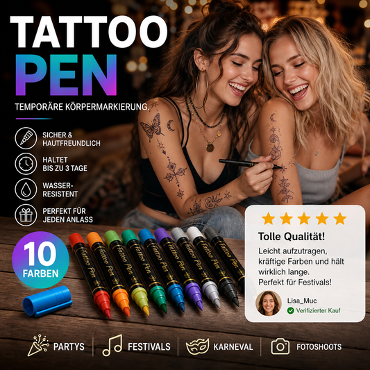 📢📢50 % Rabatt!!🥳💥Set temporärer Tattoo-Marker – 10-farbige Körperkunststifte🌈