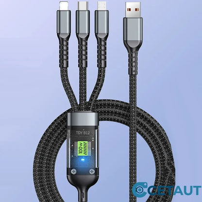 📱100W Transparentes, leuchtendes 3-in-1-Datenkabel mit superschneller Aufladung