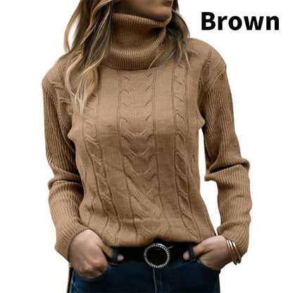 Einfarbiger, langärmliger Rollkragenpullover aus Strick für Damen