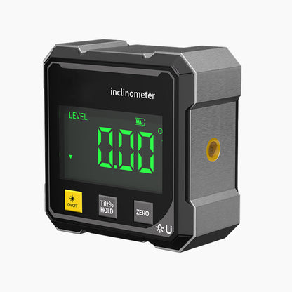 Magnetischer digitaler Winkelmesser mit Doppellaser und wiederaufladbarem 360°-Sensor – ideal für Holzbearbeitung und Baumaschinen – mit Absolut- und Relativmodus, gut ablesbarem Display und einfacher Bedienung.
