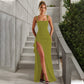 Ärmelloses Bodycon-Kleid mit Karree-Ausschnitt und hohem Seitenschlitz