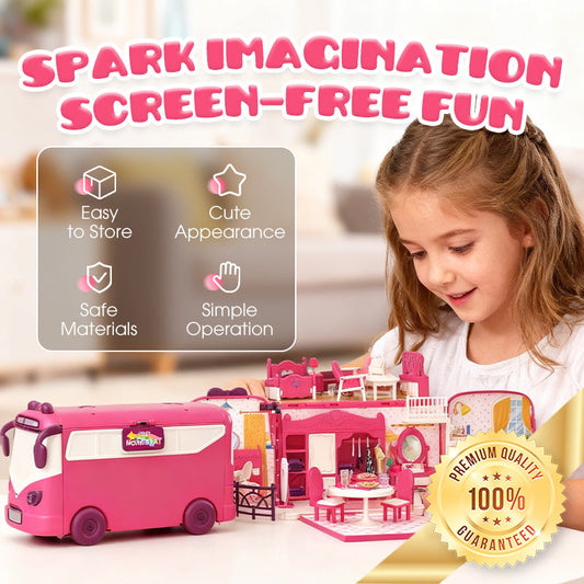 Tragbarer 2-in-1-Puppenhaus-Reisebus