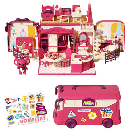 Tragbarer 2-in-1-Puppenhaus-Reisebus