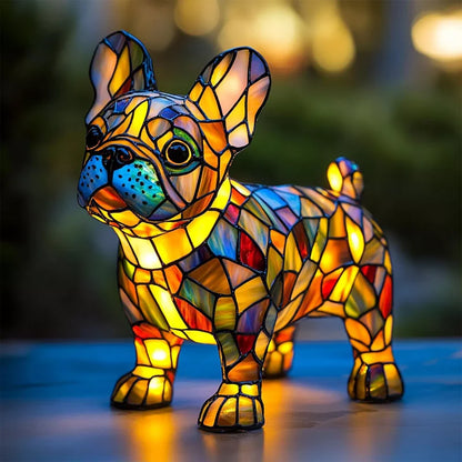 Farbblockierende LED-Tischlampe mit Welpenstatue