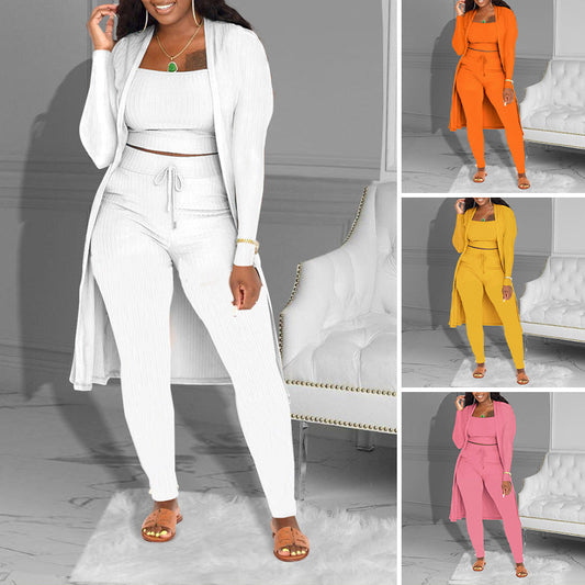 💃🔥Lässiges 3-teiliges Strickset – Cropped Top, Cardigan & Hose💞