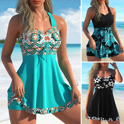 💥💥LETZTER TAG VERKAUF 50% RABATT💥Women's Printed Sleeveless Swimdress with Built-In Shorts