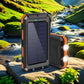 Tragbare Solar-Powerbank, Solar-Ladegerät mit zwei LED-Taschenlampen, Powerbank für Reisen und Camping