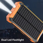 Tragbare Solar-Powerbank, Solar-Ladegerät mit zwei LED-Taschenlampen, Powerbank für Reisen und Camping