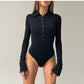 Houstonnd® Skinny-Body mit langen Ärmeln und Knopfdetail