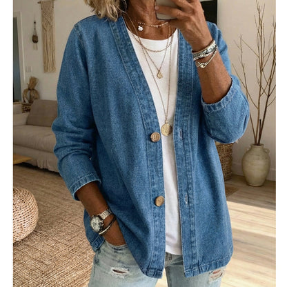 ⏳Zeitlich begrenztes Angebot: 50 % Rabatt⏰ Klassische Damen-Jeansjacke mit Knopfleiste🧥