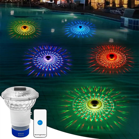 Solarbetriebener Poolchlor-Schwimmschwimmer mit farbigen Lichtern