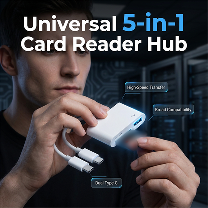 💳 5-in-1 Multiport-Speicherkartenleser – vielseitig, schnell & kompakt – liest alle gängigen Speicherkarten – perfekt für SD, MicroSD, CF & mehr – ideal für Fotografen, Videografen & den täglichen Gebrauch – Plug & Play