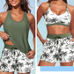⌛50 % RABATT FÜR BEGRENZTE ZEIT!👙Plus Size 3-teiliges Badeset – Tankini Top, Neckholder Bikini & Palmenprint Badeshorts, figurfreundlich für Strand & Pool