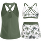 ⌛50 % RABATT FÜR BEGRENZTE ZEIT!👙Plus Size 3-teiliges Badeset – Tankini Top, Neckholder Bikini & Palmenprint Badeshorts, figurfreundlich für Strand & Pool