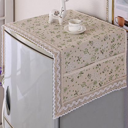 Cotton Linen Refrigerator Dust Cover with Pockets