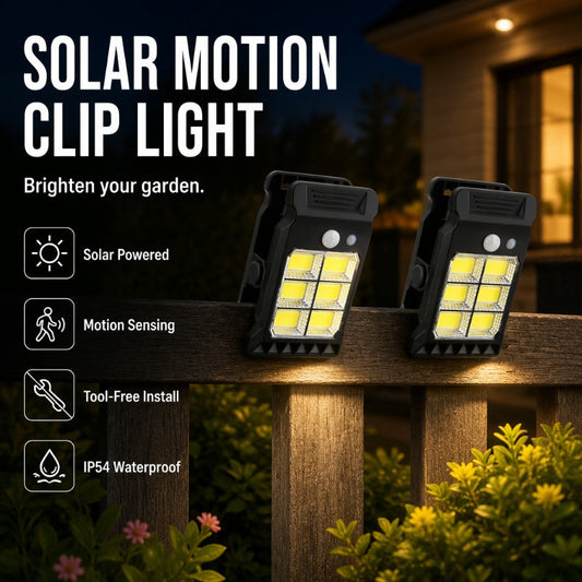 Solarbetriebene Klemmleuchte mit Bewegungsmelder