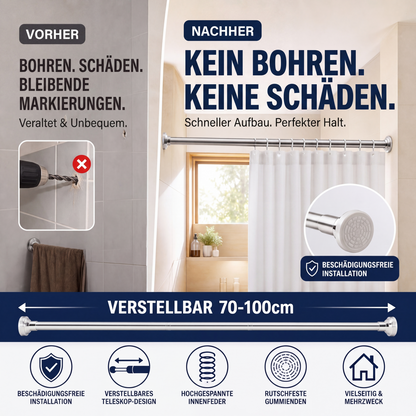 🔧 JETZT 50 % RABATT! 📏 Verstellbare Spannstange ohne Bohren – Werkzeugfreie Montage, starker Halt & vielseitig einsetzbar – Schafft sofortigen Stauraum überall und jederzeit 🏠